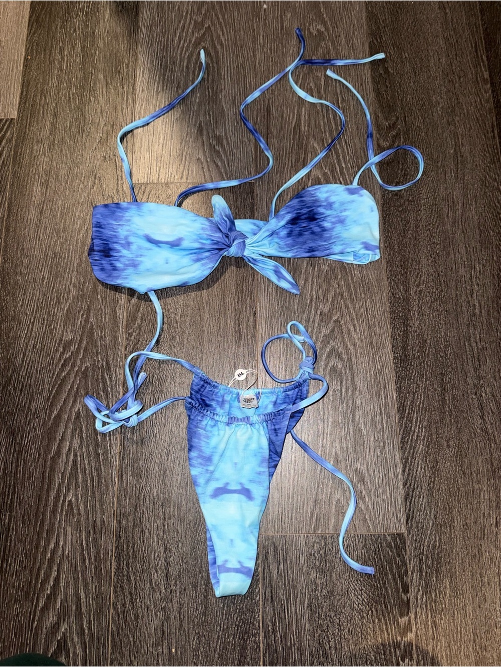 Tiger Mist Blue Tie-Dye Bandeau String Bikini